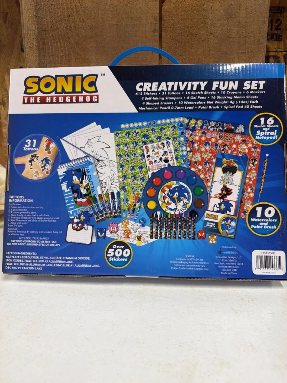 Sonic The Hedgehog Creativity Fun Art Set With Stickers Tattoos Markers Paints